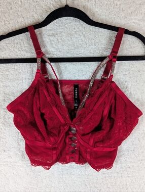 Torrid Red Lace Bralette with Rhinestone Straps